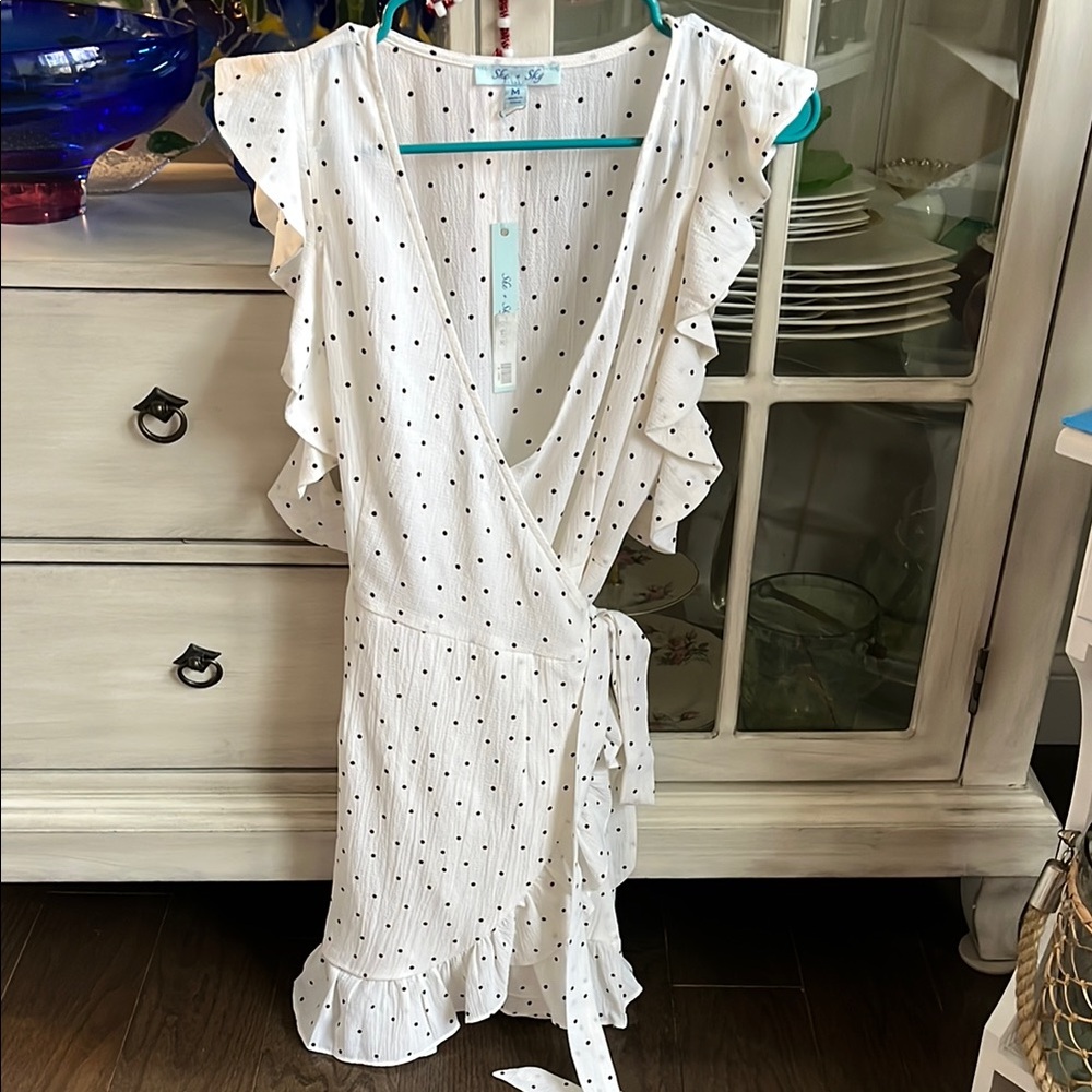 NWT, White Polka Dot Wrap Dress